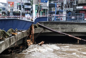 A damaged bridge after flooding in Hagen, Germany