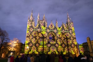 A projection on the west front of the cathedral in Peterborough, England