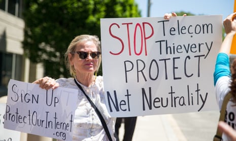 A protest against plans to roll back net neutrality regulations, Washington DC, May 2017