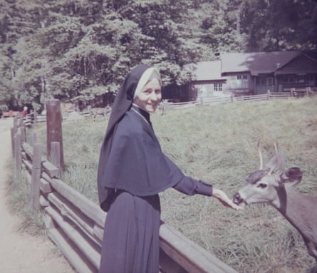 Mary Dispenza feeding a deer during her 15 years as a nun