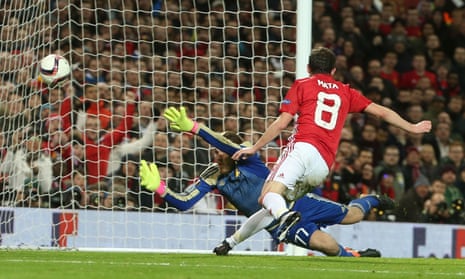 Juan Mata scores from close range for Manchester United against Rostov at Old Trafford on Thursday night.