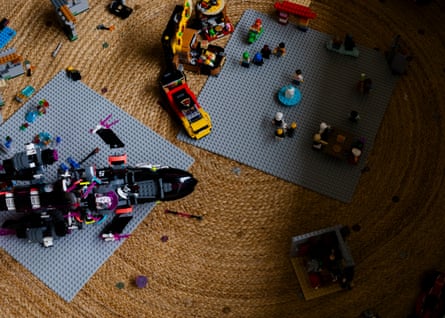 Lego cars on a circular mat