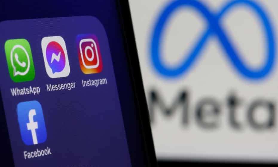 Phone feature Instagram, WhatsApp and Facebook icons with Meta logo in the background