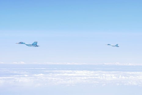 An image shared by the German air force of the Russian aircraft intercepted over the Baltic Sea.