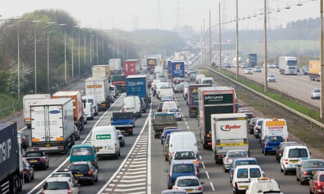 Heavy traffic on a motorway in Hertfordshire.