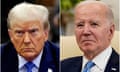 FILE PHOTO: Combination picture showing former U.S. President Donald Trump and U.S. President Joe Biden<br>FILE PHOTO: Combination picture showing former U.S. President Donald Trump attending the Trump Organization civil fraud trial, in New York State Supreme Court in the Manhattan borough of New York City, U.S., November 6, 2023 and U.S. President Joe Biden participating in a meeting with Italy's Prime Minister Giorgia Meloni in the Oval Office at the White House in Washington, U.S., March 1, 2024. REUTERS/Brendan McDermid and Elizabeth Frantz/File Photo