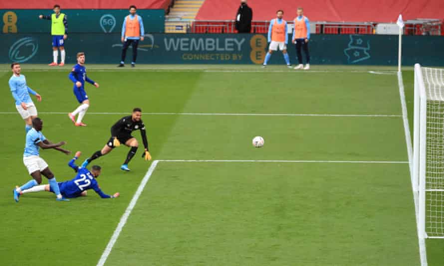 Hakim Ziyech scores for Chelsea with goalkeeper Zack Steffen caught out of position.