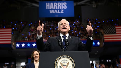 'These guys are as weird as hell': Tim Walz gives first speech as Kamala Harris's VP pick – video