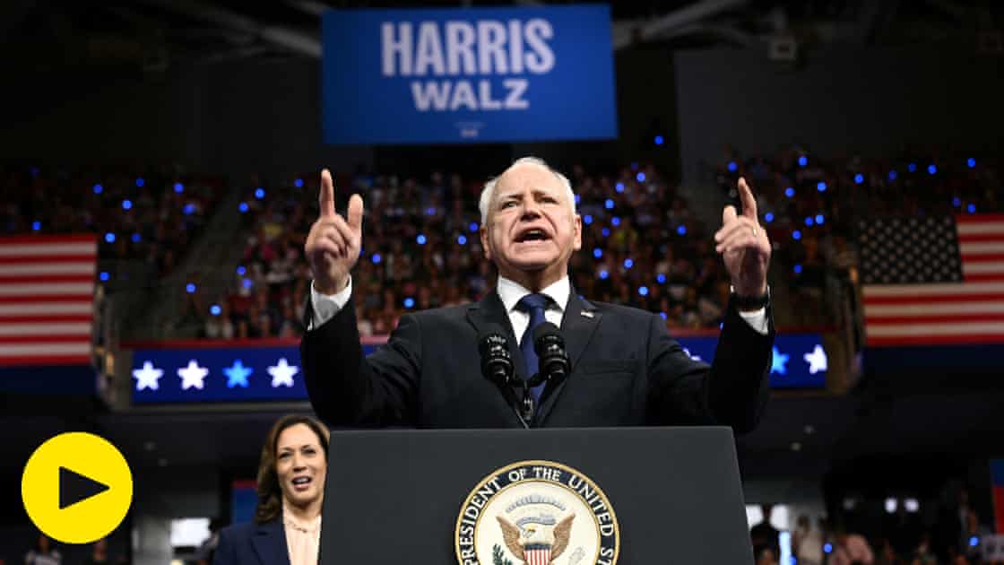 'These guys are as weird as hell': Tim Walz gives first speech as Kamala Harris's VP pick – video
