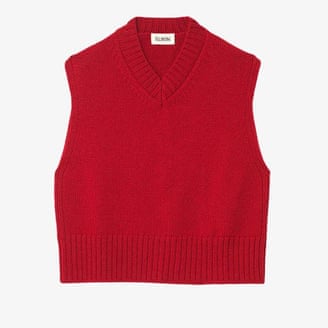 Gather & See British wool V-neck vest in red.