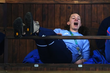 Jennifer Dodds watches the GB men during their curling semi-final win