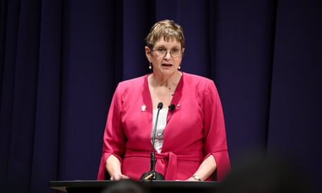 Commissioner Dr Peggy Brown addresses the ceremonial closing sitting of the inquiry in Sydney