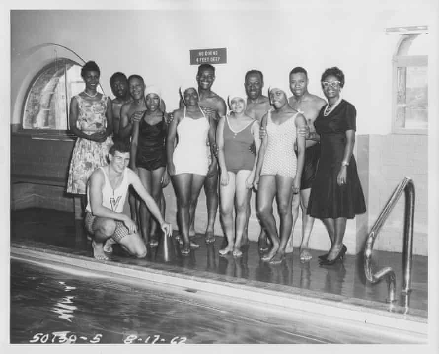 A Black swim club meets at the Kelly Natatorium, the indoor pool once located at the Fairmount Water Works, in 1962.
