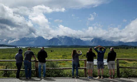 Tourists in Grand Teton national park near Jackson, Wyoming.