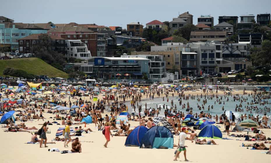 A packed Bondi beach during Sydney’s late November heatwave