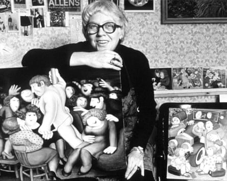 Beryl Cook with some of her paintings