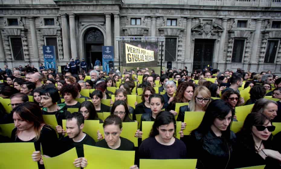 A protest in Milan against the murder of Cambridge PhD student Giulio Regeni in Egypt