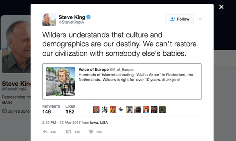 Congressman Steve King’s tweet in support of Dutch politician Geert Wilders.