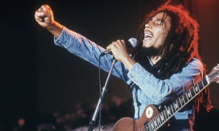 Bob Marley on stage.