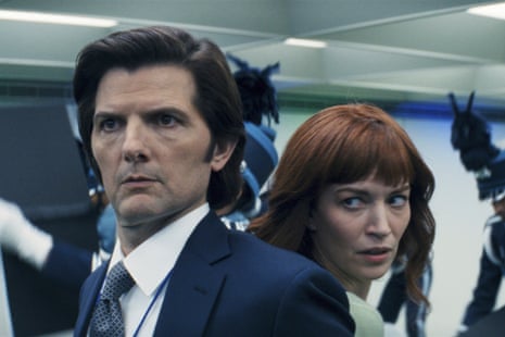 Awards SeasonThis image released by Apple TV+. shows Adam Scott, left, and Britt Lower in a scene from “Severance.” (Apple TV+ via AP)