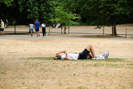 Parched grass in Hyde Park, London on 3 August 2022 as UK faces drought warnings.