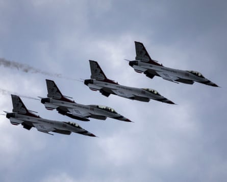 Four US air force jets in the sky