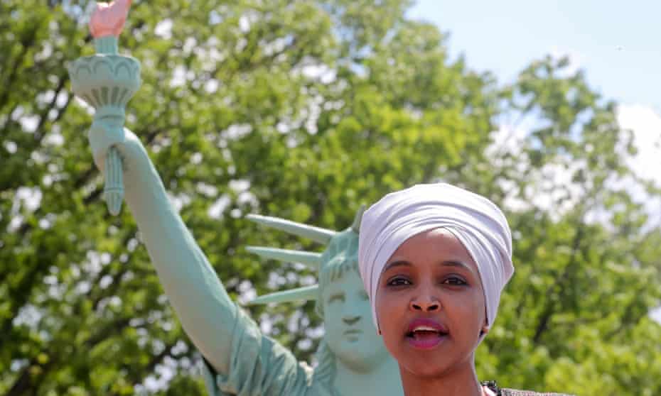 FILE PHOTO: U.S. Representative Omar addresses a small rally on immigration rights at the temporary installation of a replica of the Statue of Liberty at Union Station in Washington<br>FILE PHOTO: U.S. Representative Ilhan Omar (D-MN) addresses a small rally on immigration rights at the temporary installation of a replica of the Statue of Liberty at Union Station in Washington, U.S. May 16, 2019. REUTERS/Jonathan Ernst/File Photo