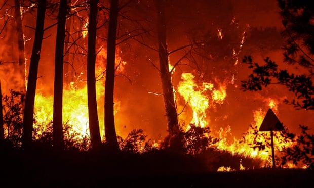 Near to the blaze, the village of Belin-Béliet has become a ghost town after police evacuated residents.