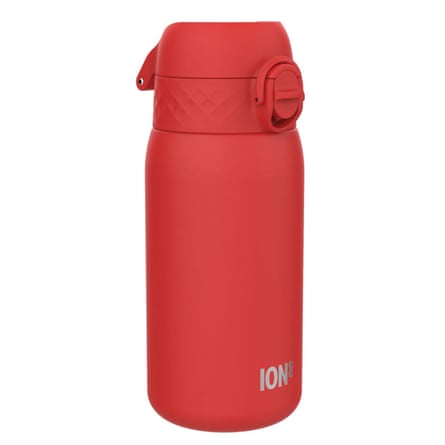 Ion8 stainless steel water bottle in red
