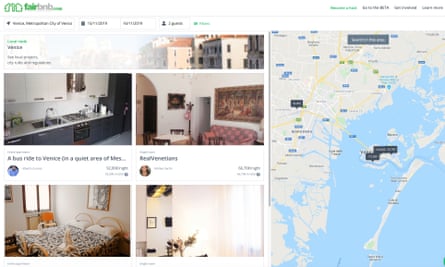 Screengrab of Venice properties on Fairbnb.coop website.
