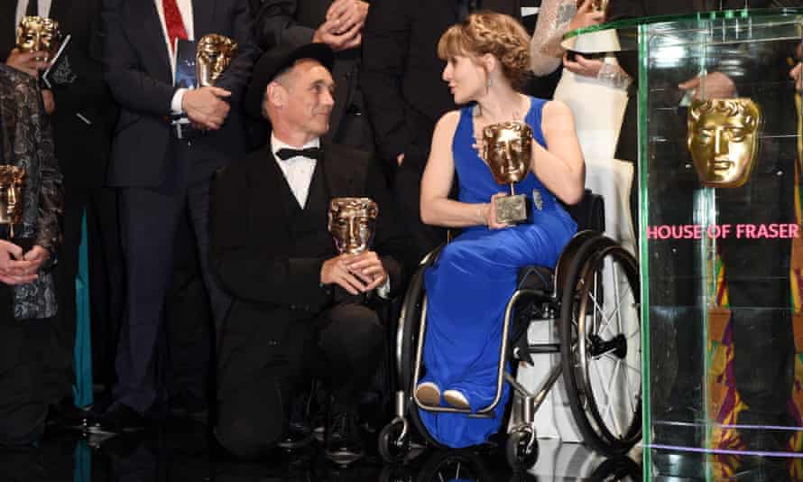 ‘I couldn’t believe it’: winning her Bafta in 2016, with fellow winner Mark Rylance, at the Royal Festival Hall, London.