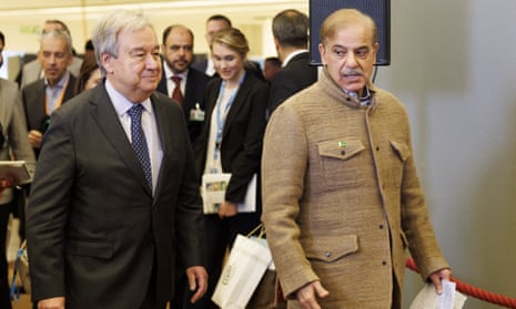 UN secretary general António Guterres (left) and Pakistan’s prime minister Shehbaz Sharif at the International Conference on Climate Resilient Pakistan.