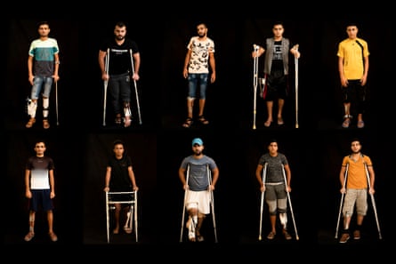 A combination photo showing 10 Palestinians who were shot in the legs
