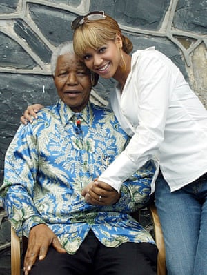 Beyonce meets with Nelson Mandela before an HIV/AIDS awareness concert at Robben Island, South Africa in 2003.<br>