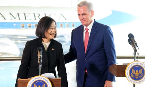 Tsai Ing-wen with Kevin McCarthy at the Ronald Reagan Presidential Library in Simi Valley, outside Los Angeles.