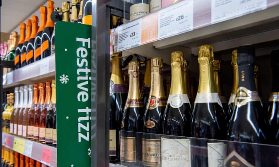 Champagne and festive fizz for sale at a Sainsbury's store