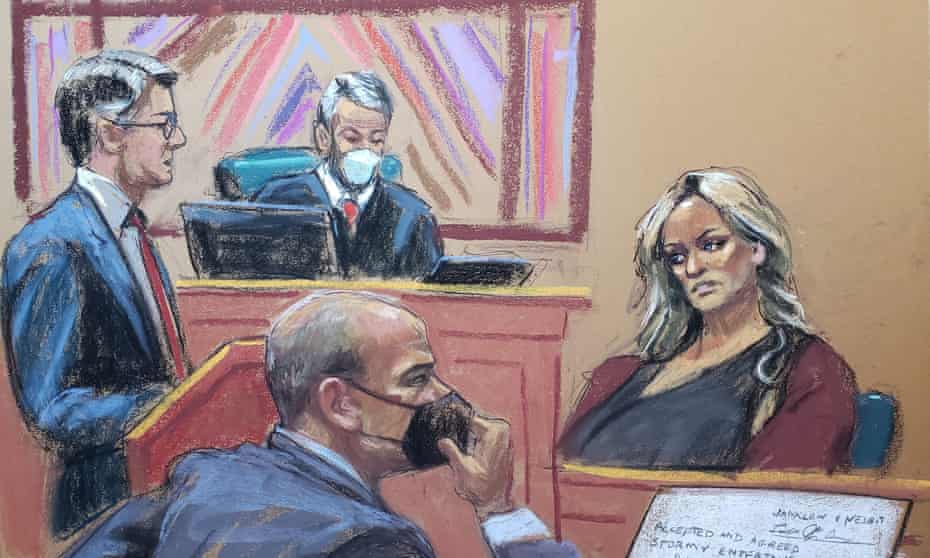 Stormy Daniels is questioned by prosecutor Robert Sobelman during the criminal trial of former attorney Michael Avenatti in Manhattan.