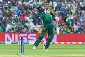 Mohammad Hafeez of Pakistan is hit by a bouncer from Lockie Ferguson of New Zealand.