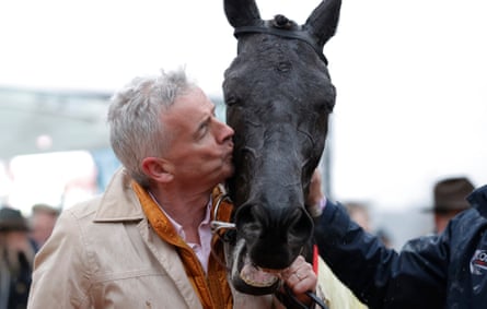 Owner Michael O'Leary kisses Delta Work after victory in the Glenfarclas Cross Country Steeplechase at Cheltenham last month.