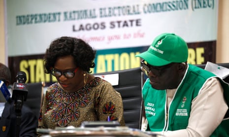 Electoral officers collating results in Lagos on Monday.