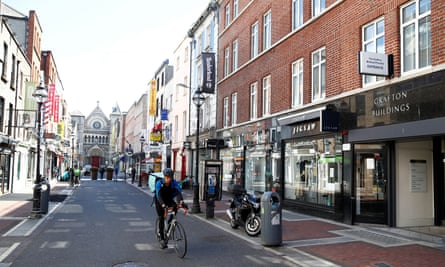 An empty main street in central Dublin during lockdown.