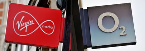 Buy signs for Virgin Media and O2 in central London.