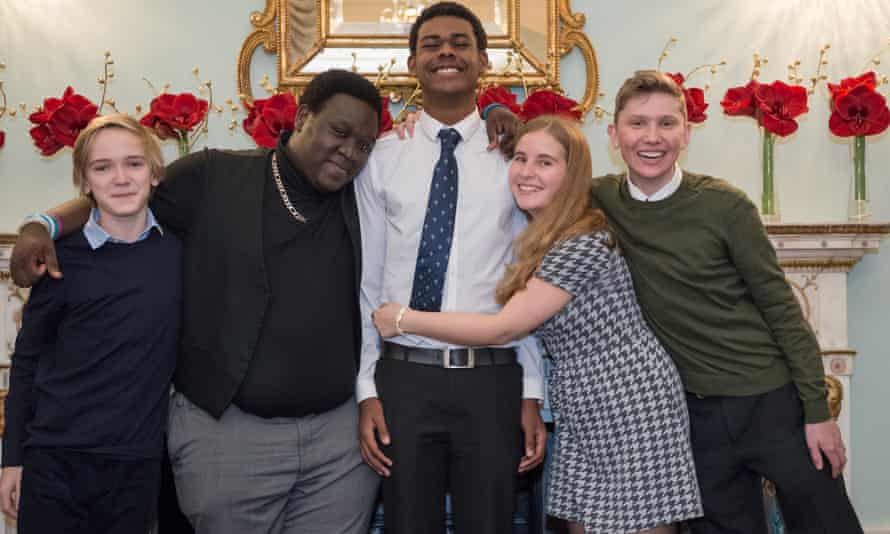 Team England, winners of the 2016 World Schools Debating Championship. From left: Ed Bracey, Ife Grillo, captain Kenza Wilks, Rosa Thomas and Archie Hall