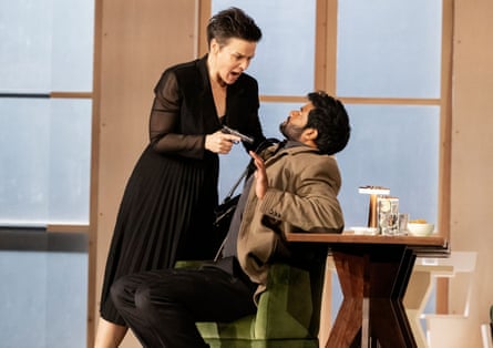 Imperious yet not invulnerable … Ausrine Stundyte as Emilia Marty with Sean Panikkar as Albert Gregor, in The Makropulos Case, Royal Opera House, 2025