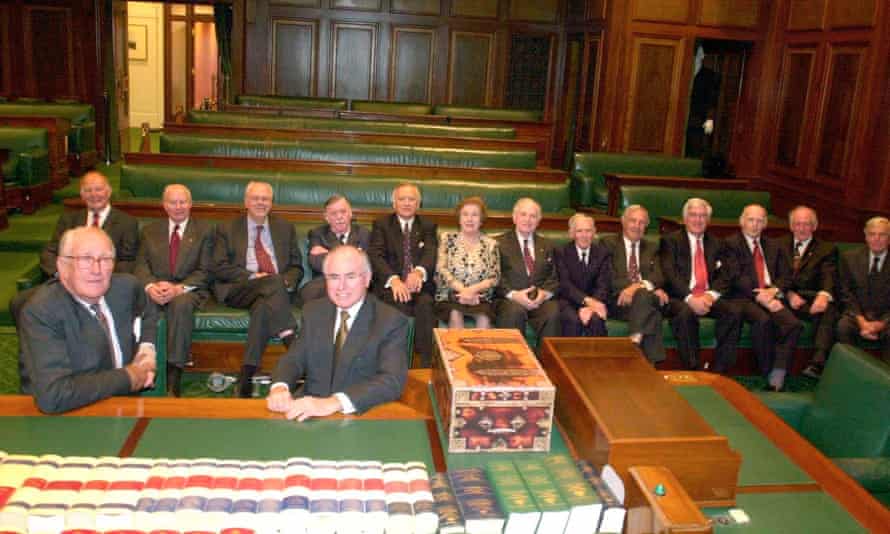 Former ministers in the Fraser government: Malcolm Fraser and John Howard in front. In the rear: Doug Anthony, Peter Nixon,Tony Staley ,Sir James Killen,Andrew Peacock, Dame Margaret Guilfoyle,Ralph Hunt,Tony Street,Ian Sinclair,Michael McKellar,Bob Ellicott,Ian Viner,Jim Webster.