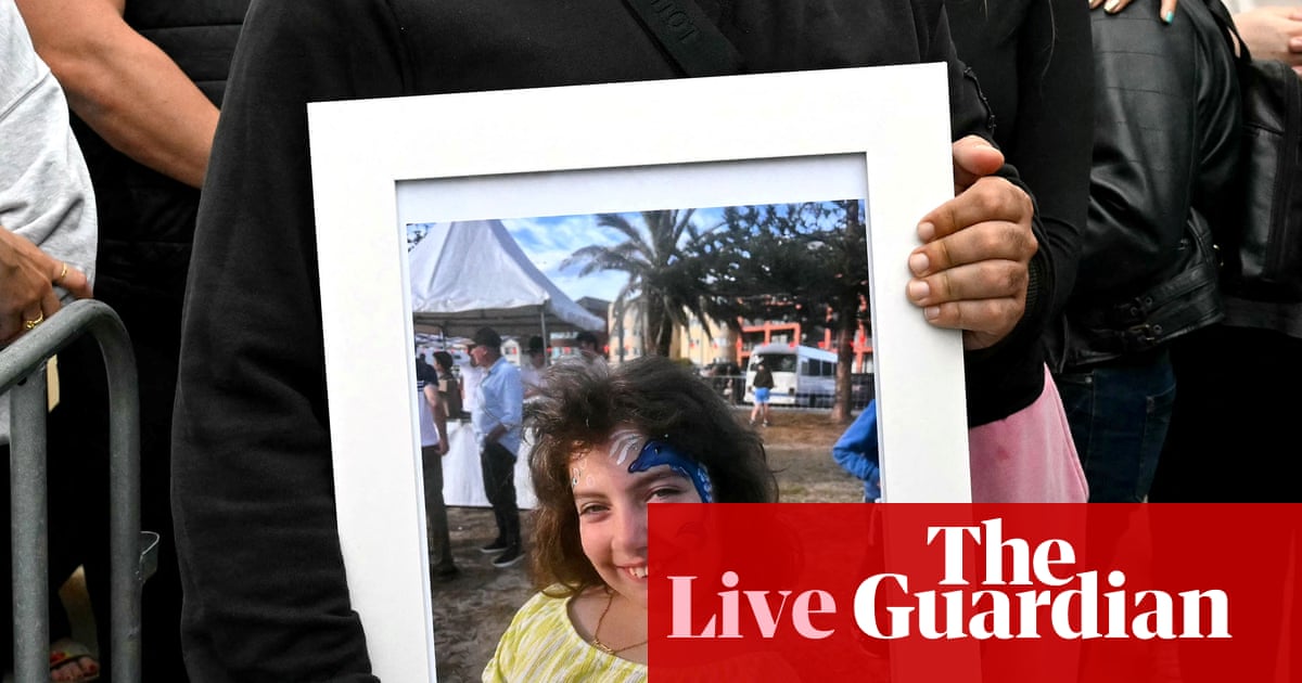Bondi beach shooting live: father of 10-year-old victim Matilda tells vigil ‘remember her name’ as he chokes back tears
