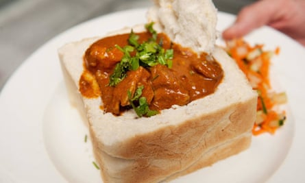 A traditional South African bunny chow, Indian curry served in a hollowed out loaf