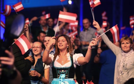 Supporters of far-right Freedom Party in Vienna react after first exit polls last October.