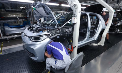 The assembly line at the Volkswagen plant in Zwickau, Germany