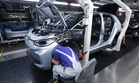 Employees on a Volkswagen assembly line in Germany